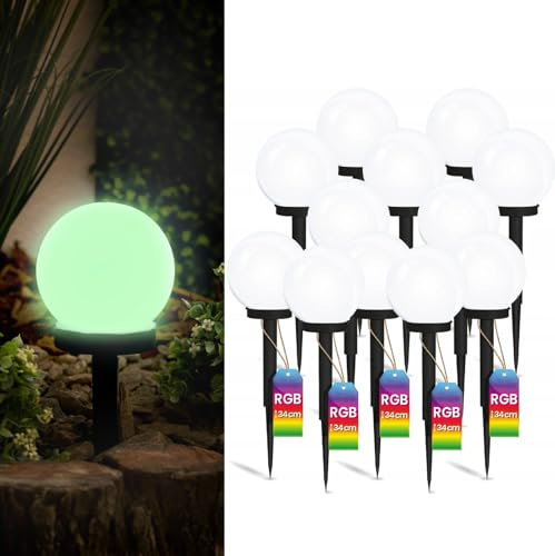 Lumiled Set 12x Solarlampe für außen Garten Kugelleuchte mit Erdspieß RGB Mehrfarbig ∅10 cm Dämmerungssensor Außenleuchte Wegeleuchte Stehleuchte Außenleuchte Wegeleuchte Stehleuchte IP44