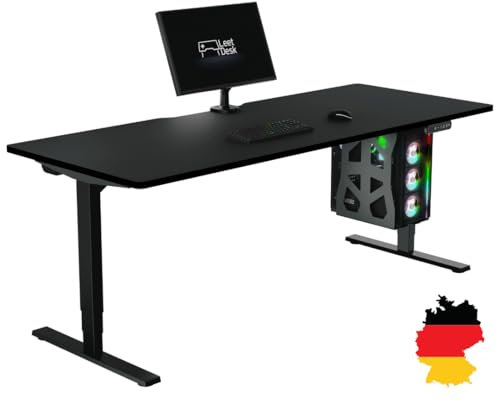 LeetDesk Tavolo Pro Gaming in nero – Scrivania elettrica regolabile in altezza – Scrivania per computer – Ergonomico – Minimalista – 200 x 80 cm