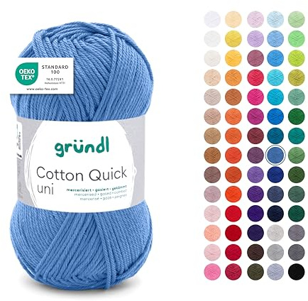 Gründl Wolle Cotton Quick uni Häkelgarn 1 Knäuel 50 g, ozean | dünne Wolle zum Häkeln - Strickgarn - Häkelgarn - Glänzend und hautfreundlich - 100 % Baumwolle - 50 g / 125 m