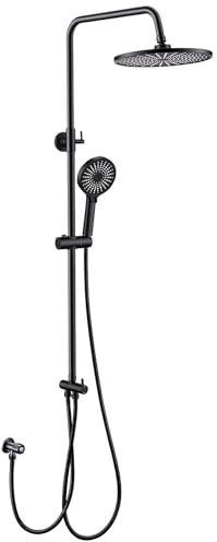 KeeGone No-Faucet Height-Adjustable Shower Set 26cm Round Rain Shower Head and 3-Spray Handheld Shower Stainless Steel Shower System Quick Installation