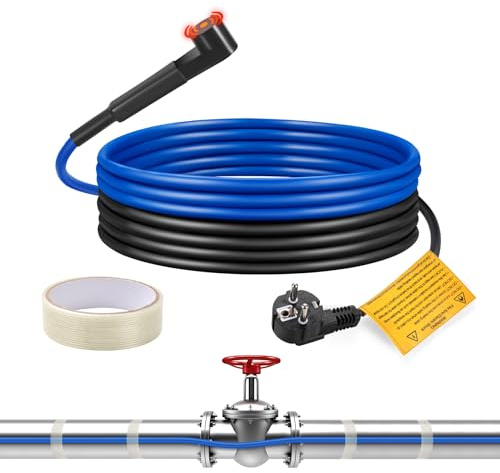 Câble Chauffants Antigel,Ci-Fotto 3M Cable Chauffant Autorégulant avec Thermostat pour Protéger les Conduites d'Eau, Tuyaux de Maison en Métal/Plastique, Gouttières, Auges(15 W/M)