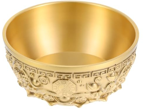 JECOMPRIS Brass Treasure Bowl Offering Bowl Chinese Treasure Basin Desktop Decoration for Home Office Shop Tabletop Decoration Golden Tone Wealth Money Basin 3.93 X 3.93 X 1.97 in