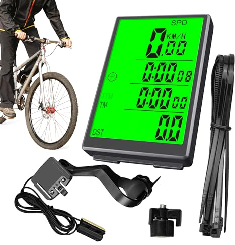 Fahrradcomputer - Beleuchteter Fahrradtacho mit Kabel - Kabelloses -Radcomputer mit Hintergrundbeleuchtung für Training, Berg, Pendeln und Reisen