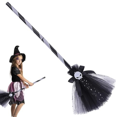 Liqzirtu Escoba de disfraz de bruja de Halloween | Accesorios de bruja para Halloween espeluznante - Escoba de sombrero de mago para juegos de rol, cosplay, fiesta de disfraces, la