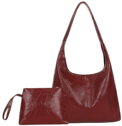 Xweptuy Umhängetasche für Damen, weinrot, großes Fassungsvermögen, Leder-Tragetasche mit Magnetverschluss, Retro und stilvoll, einfach passende Beuteltaschen für Damen