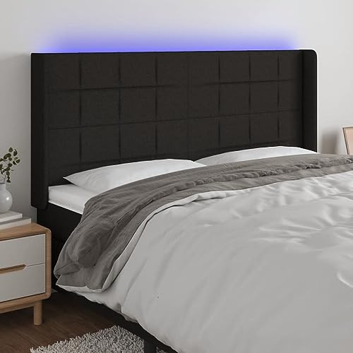 Frdhee Kopfteil Bett Wandverkleidung,LED Kopfteil Schwarz 203x16x118/128 cm Stoff,Betthaupt für Kinder,Jugendliche und Erwachsene Bett