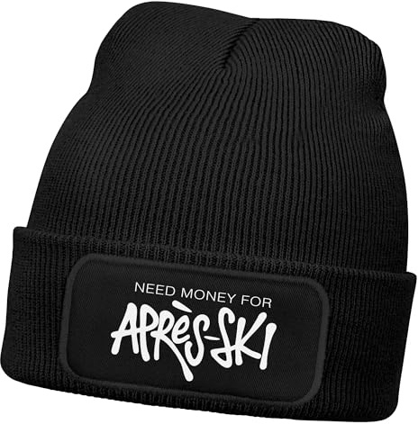 MoonWorks® Herren Beanie mit Spruch Need Money for Après-Ski Strickmütze Aufdruck Lustig Mütze Männer Wintermütze Skifahren