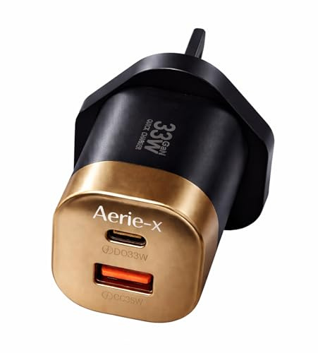 33W GaN Fast Charger UK Plug, Dual Port USB-C PD 33W & USB-A QC 25W Wall Charger, Compact Fast Charging Travel Adapter for iPhone 17/16/15, Samsung Galaxy, Android, iPad & More