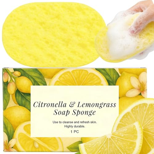 Citronella Soap Sponge with Soap Infused, Natural Exfoliating Sponge for Gentle Cleansing, Dual Action Shower Sponge for Women, Reusable Bath Sponge with Moisturising Effect for Home & Travel Use