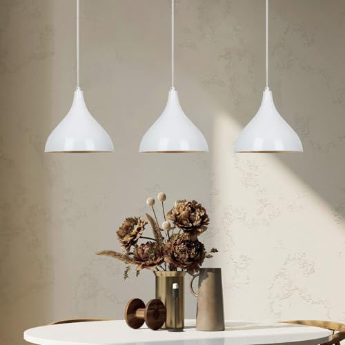 bamyum Adash Hängelampe Esstisch Ø26 cm, Lampenschirm Wohnzimmer Vintage, Esstischlampe, Pendelleuchte Esszimmerlampe Weiß