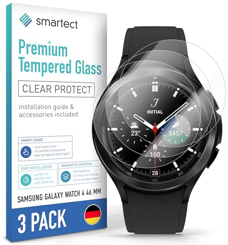 smartect Schutzglas [3 Stück, Klar] kompatibel mit Samsung Galaxy Watch 4 46 mm, HD Schutzfolie Anti-Kratzer, Blasenfrei, 9H Härte, 0.3 mm Ultra-klar, Ultrabeständig