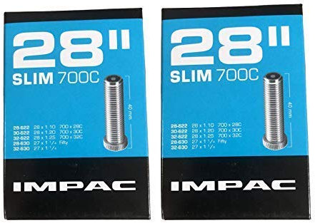 Impac 2 Stück Rad Schläuche 28 Slim Schrader Ventil - 28x1.10,28x1.20,28x1.25,27x1 1/4, 700x28c, 700x30c, 700x32c,28-622,30-622, 32-622,28-630,32-630,700c