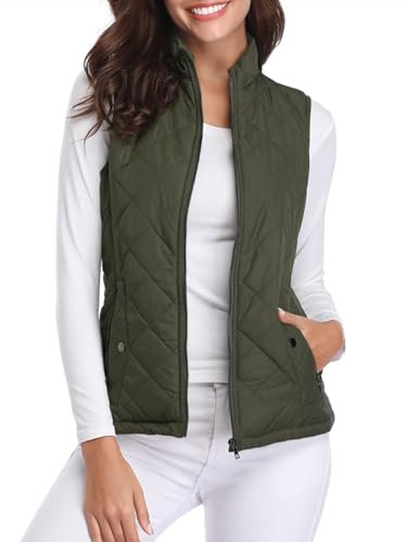 fuinloth Damen Weste, Herbst Leichte Steppweste Westen Ärmellos Jacke Kurz Vest Gilet Grün L