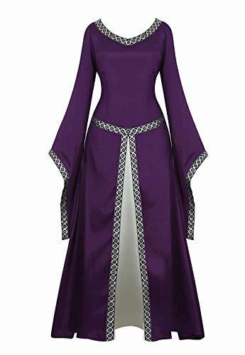 Josamogre Deguisement Médiévale Femme Renaissance Robes Maxi Parti Costume Déguisement Vintage Halloween Gothique Cosplay Carnaval Victorien Violet 2XL