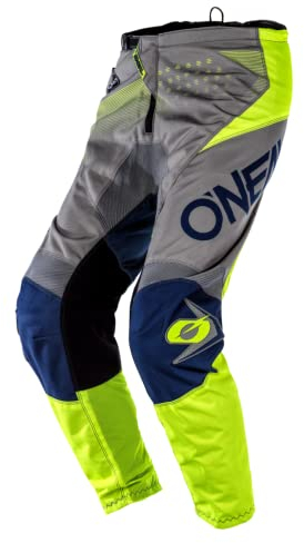 O'NEAL | Motocross-Hose | MTB Enduro MX | Bequeme lockere Passform für maximale Bewegungsfreiheit, Bündchenlose Hosenbeine | Element Pants Factor | Erwachsene | Grau Blau Neon-Gelb | Größe 32/48