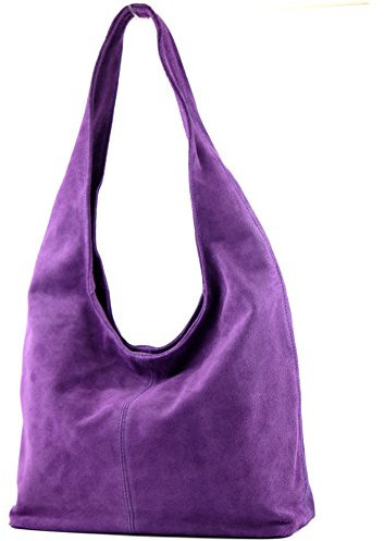 modamoda de T150 Damen Schultertasche Shopper Large aus Wildleder handmade in Italy, Farbe:Violett