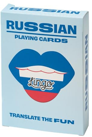 Lingo Playing Cards | Language Learning Game Set | Fun Visual Flashcard Deck to Increase Vocabulary and Pronunciation Skills - 54 Useful Phrases (Russian)