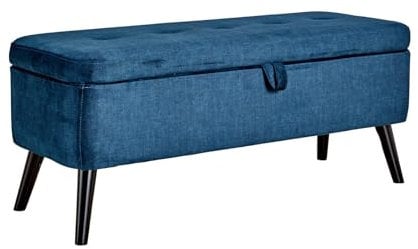 Home Source Storage Ottoman Storage Chest, Velvet Bedding Box, Wooden Legs, Navy