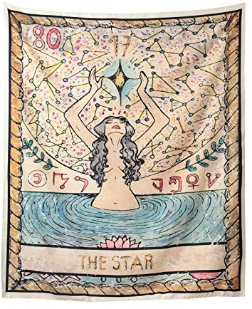 RLoncomix Tarot-Tapisserie The Star Tarot-Flagge Wandbehang Mittelalter Europa Wahrsagung Tapisserie Wanddecke Vertikale Geheimnisvolle Boho Heimdekoration 139 x 152 cm