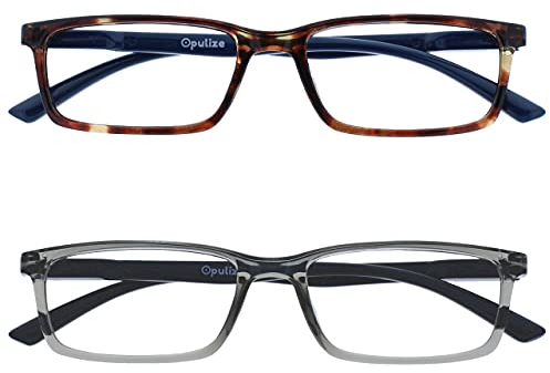 OPULIZE See-Brille Blaulichtfilter 2er Pack Schmal Rahmen Federscharniere Verbessern Den Schlaf Computerbrille Gaming Entspiegelt Braun Grau Herren Damen BB9-27 +0.00