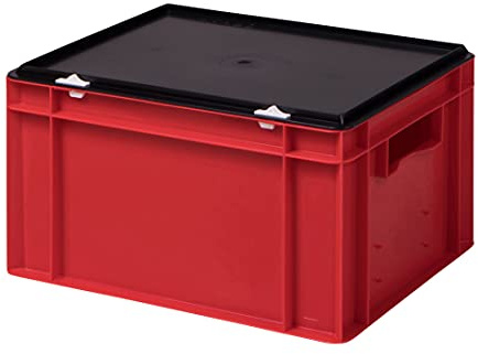 1a-TopStore Stabile Profi Aufbewahrungsbox Stapelbox Eurobox Stapelkiste mit Deckel, Kunststoffkiste lieferbar in 5 Farben und 21 Größen für Industrie, Gewerbe, Haushalt (rot, 40x30x22 cm)