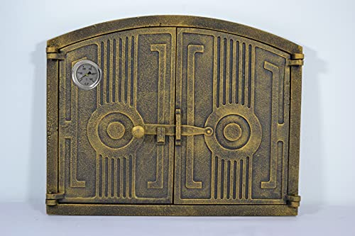 Euro Sezam - Puerta de Horno Semicircular de Hierro Fundido Maciza con Termómetro de 500°C - AA001 - Doble Cerradura - 48x38