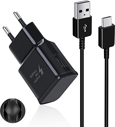 Swadaws Chargeur USB Adaptatif Compatible avec Samsung Galaxy Z Flip 3, S21, S20 Plus, S10e, S10, S9, S8, S8 Plus, Note 10, Note9, Note8, AFC Fast Charge Portable avec Câble USB à C 150cm Le Noir