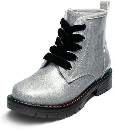 DREAM PAIRS Kids Stivaletti Stringati per Bambina Moda Stivali con Zip Bambina Stivaletti,Size 31,Argento/Pu,SDBO2220K