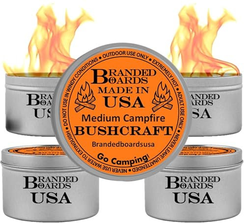 Branded Boards Tragbares Mini-Lagerfeuer in einer Dose bis zu 5 Stunden Brenndauer, hergestellt in den USA, wiederverwendbar für Picknicks, Partys, S'Mores, Überlebensnotfälle (Medium, 4er-Pack)
