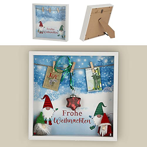 Cepewa Bilderrahmen DIY Geldgeschenk Weihnachten │ Motivrahmen 28x28x4,5cm bunt Wäscheklammer │Geschenk Rahmen (1 x DIY Bilderrahmen Weihnachten)
