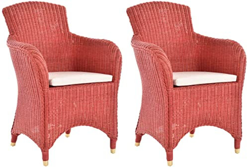 Krines Home 2er Set Esszimmersessel Rattan Esszimmerstuhl mit Armlehne Rattansessel Korbstuhl Esszimmer Sessel (Rot)