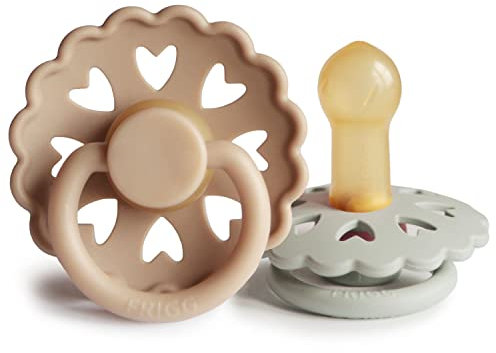 FRIGG Fairytale Schnuller 2 Packung | Latex Schnuller | BPA-Frei | Hergestellt in Dänemark | Symmetrischer Sauger in Kirschform (Silky Satin/Willow Gray, Größe 2 (6-18 Monate))