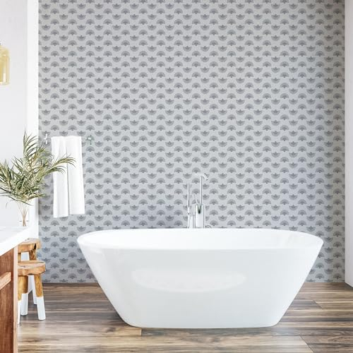 ABAKUHAUS Geometrisch abziehbare & klebbare Tapete für Zuhause, Japanisches Fan-Muster, selbstklebendes Wohnzimmer Küchenakzent, 33 cm x 250 cm, grau Beige