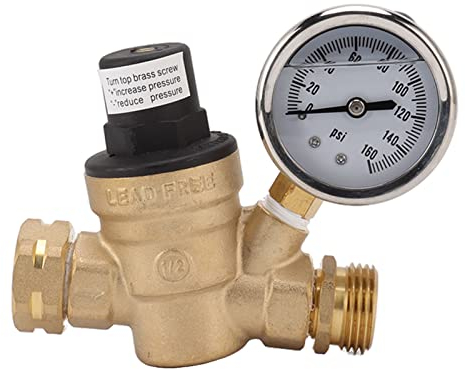 Asixxsix Régulateur de Pression d'eau pour Camping-Car, Réducteur de Pression d'eau Réglable en Laiton avec Jauge et Filtre D'entrée pour Camping-Car, Caravane, Filetage NH 3/4