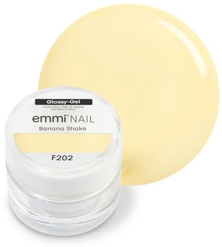Emmi Nail Glossy-Gel UV Nagelgel 5ml – Hochdeckendes Farbgel mit Glitzer – Kein Versiegeln nötig – Mittelviskos & nicht verlaufend – Hochglanz für Nailart, Fullcover & Studio Nägel - Banana Shake