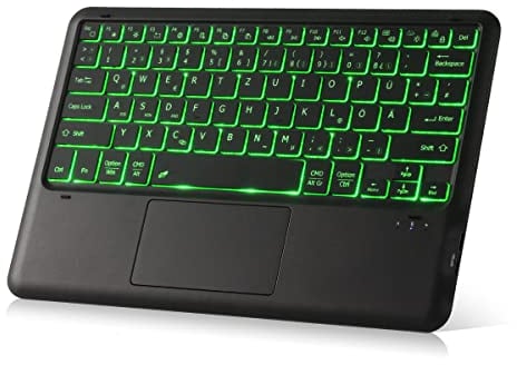 KOOCHUWAH Bluetooth Tastatur mit Touchpad Maustasten Wireless Beleuchtete Tastatur mit 11 Farben, QWERTZ Kabellose Tablet Tastatur Kompatibel mit Smart Fire TV Box iPad PC Mac Laptop (Tastatur)