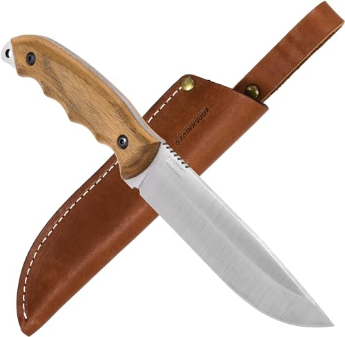 BPS Knives HK6 - Coltello in Acciaio Inossidabile Fatto a Mano - Coltello Bushcraft a Lama Fissa e Piena Tang - Coltello Scandinavo da Campeggio Esterno con Custodia in Pelle