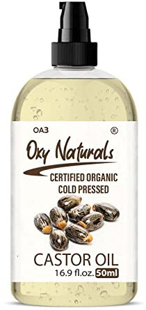 Oxy Naturals Castor Oil - 100% Pure, Cold-Pressed & Hexane-Free, Undiluted for Skin, Hair, Eyelash, Beard, and Nail Care - Promotes Growth & Nourishment 50ml Pump