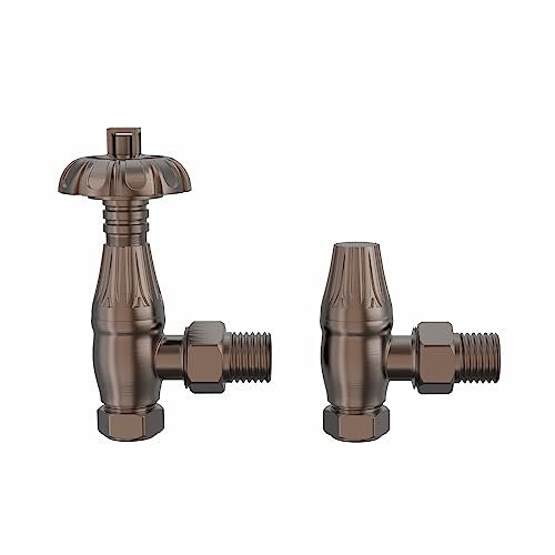 NRG Traditional Antique Angled Central Heating Radiator Valve 15mm Thermostatic Lockshield Valves Antique Copper