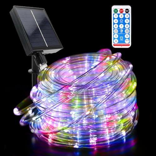 GHONLZIN Guirlande Tube Lumineuse Solaire, Étanche Guirlande Lumineuse 22 Mètre 8 Modes 200 LED Solaire Tube Lumineux avec Télécommande pour Jardin Chambre Mariage Fête Décoration de Noël