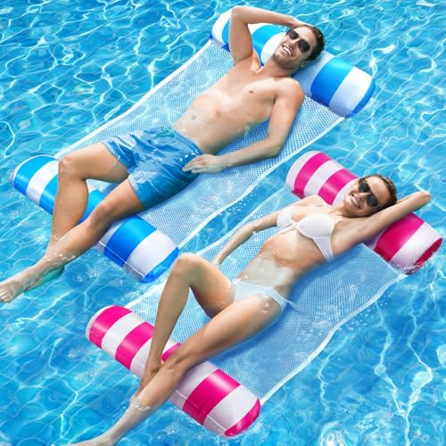 Dusor Luftmatratze Pool Zubehör 2Stück, XL Luftmatratze Wasser Hängematte | Aufblasbare Pool Spielzeug Wasserhängematte 4 In 1, Luftmatratze Pool Erwachsene, Wasserspielzeug für Erwachsene und Kinder