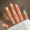 24PCS Short False Nails with Glue Stickers,Coffin Full Cover Acrylic Press on Nails no Glue,Yellow Blue Edge French Fake Nails for Women and Girls Nail Art