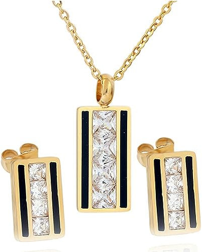 YAHOYA Ohrring Halskette Schmuck Set 316L Edelstahl Schwarz und Weiß Muschel Kreuz Hochzeit Schmuck Frauen Set