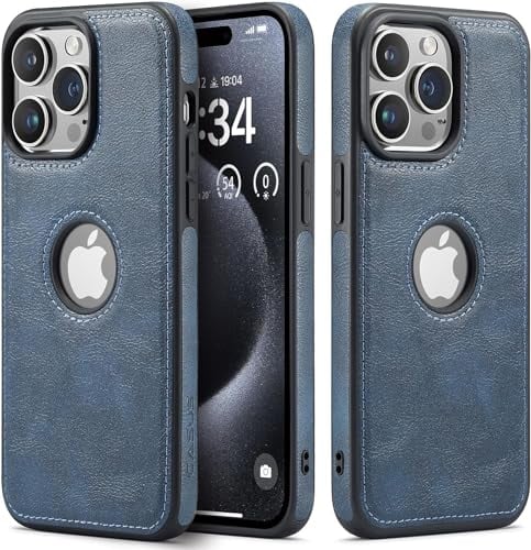 Sibada Leder Hülle für iPhone 15 Pro Max Handyhüllen Logo Sichtbar Premium Leder Klassisch Luxus Elegant Dünn iPhone 15promax Cover (2023) 6.7 - Marine Blau