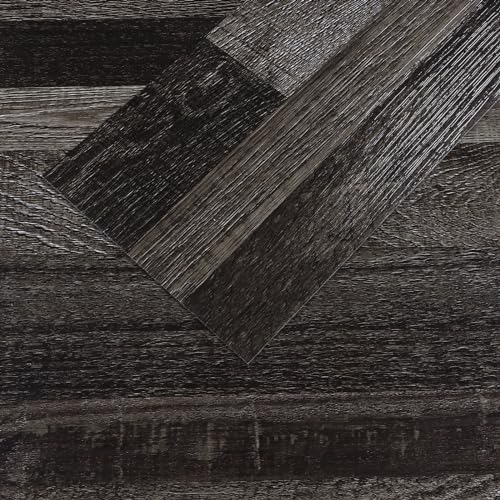 VEELIKE PVC Flooring Wood Look Dark Grey Vintage Black Vinyl Flooring Self-Adhesive Floor Tiles Tile Stickers Floor Bedroom Adhesive Tiles Floor Living Room Garage 1.5 mm 90 cm x 15 cm Pack of 16