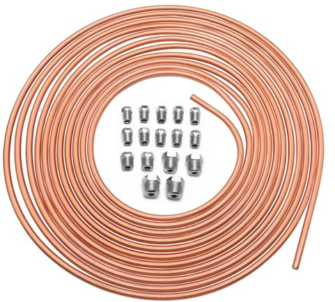 Alnicov Copper Nickel Brake Line Tubing Kit 25ft/7.62m 3/16 Car Brake Hose Kit with 16 Fittings