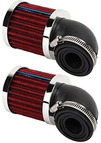 2 Pezzi Filtri dell'Aria per Moto, Filtro per Presa Aria con Piega Ad Angolo di 90° per Ugello Carburatore da 28‑48mm Ciclomotore Scooter ATV Dirt Bike(Rosso)