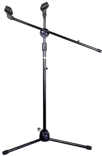 Pied de Microphone, Hauteur Réglable de 31,4 pouces à 55,1 pouces/80-140 cm de Haut, Support de sol à Double Pince pour Micro, Support de Microphone à Perche sur Pied, Micro Perche