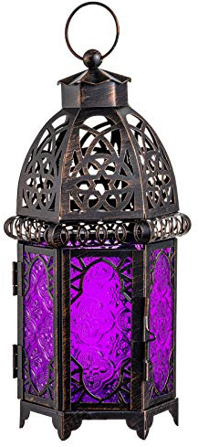 NEEDOMO Marokkanische Laterne zum Aufhängen, 32,8 cm, Vintage-Kerzenhalter, Metalllaternen, dekorativ, für drinnen und draußen, Tisch, Terrasse, Veranda, Regal, gotische Heimdekoration (lila, große