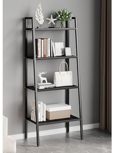HaoJieHan 4-Stufiges Leiterregal, Leiter-Bücherregal Mit Herausnehmbarer Schublade, Bücherregal, Bücheraufbewahrung, Organizer Für CD/Film/Bücher, Bücherregale Black,4 layers
